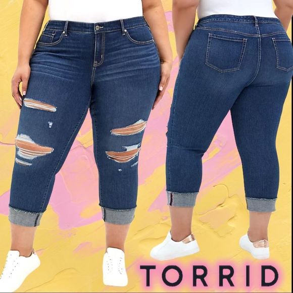 Torrid Medium Wash Eco Vintage Stretch Crop Boyfriend Jeans Size 22 NWT - Picture 4 of 14